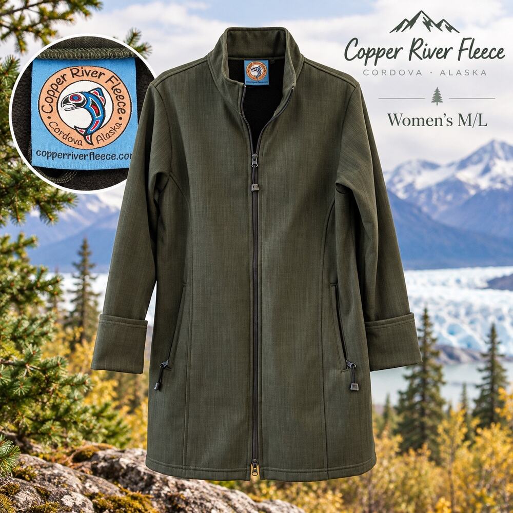 Copper River Fleece Borealis Women’s Softshell Long Jacket Olive M/L Made in USA